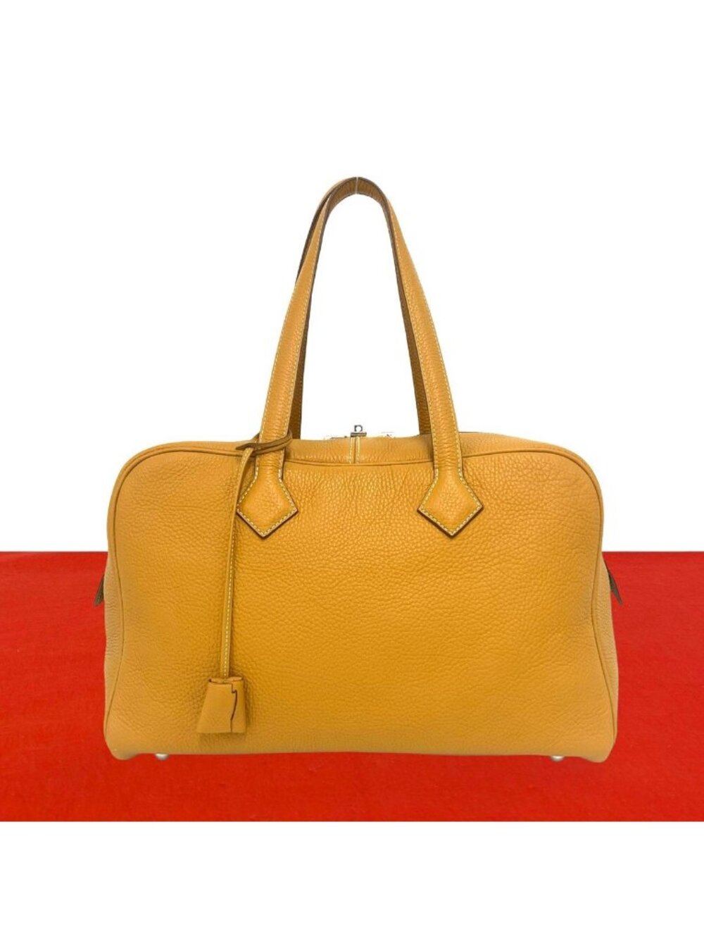 Hermes With Key Viktoriia 35 Taurillon Clemence Leather Boston Bag Natural Sable